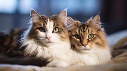 Fototapeta na wymiar Bonded Norwegian Forest Cat Duo: Love and Companionship