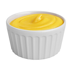 mustard sauce in dinnerware container with transparent background 3d