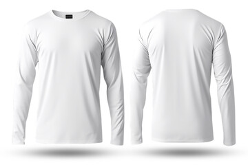 Long sleeve plain white t-shirt mockup, with front view back, isolated on transparent background, generative ai