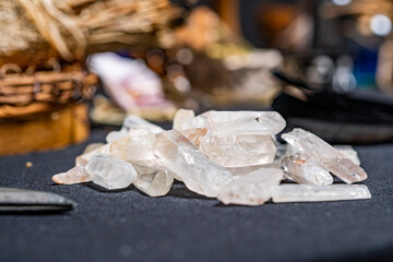 Magic crystals and minerals, cleansing gemstones for esoteric spiritual practice. Witchcraft...