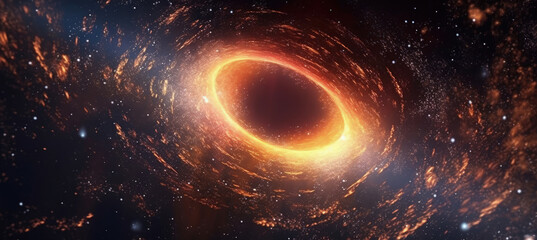 Cosmic Embrace: A mesmerizing view into the depths of a black hole, showcasing its gravitational pull and the cosmic dance of swirling stellar matter.