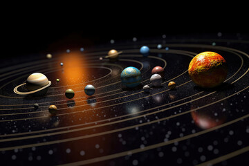 Celestial Dance: A captivating depiction of our solar system, with planets orbiting the sun in a mesmerizing cosmic ballet.