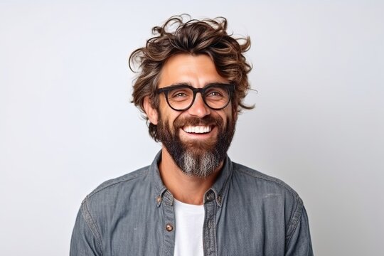 Portrait of handsome hipster man wearing eyeglasses and smiling