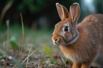 Naklejka na ściany i meble Cute Brown Bunny Rabbit in a Secluded Meadow