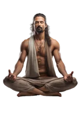 Fotobehang Yogi attractive man relaxed meditating in lotus position over transparent background © LorenaPh