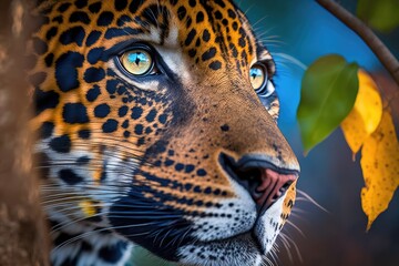 close up of a colorful jaguar, frame of a beautiful jaguar, generative ai