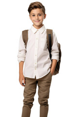 Fototapeta premium Young Caucasian happy schoolboy portrait over transparent background