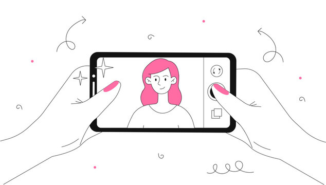 recommend clip art: Woman taking selfie line concept