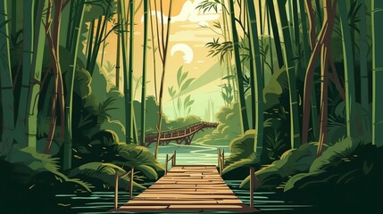 illustration, a path through a dense bamboo forest, ai generative