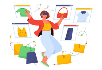 Woman at virtual reality shopping concept