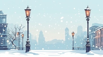 illustration, street lamp standing in the snow, ai generative