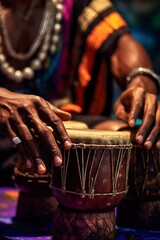 illustration, musical drums of African culture, played by male hands,generative ai