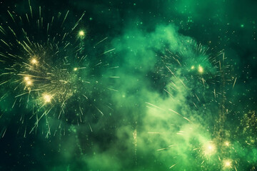 Beautiful green firework display in the night sky for celebration
