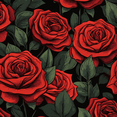 red rose cartoon detailed wallpaper pattern