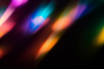 Party Lights Effect Overlay. Aesthetic Blurred Rainbow Light Texture, Fun Festive Event, Bright Bokeh Shine, Colorful Disco Club Nightlife Atmosphere. Generative AI. - obrazy, fototapety, plakaty