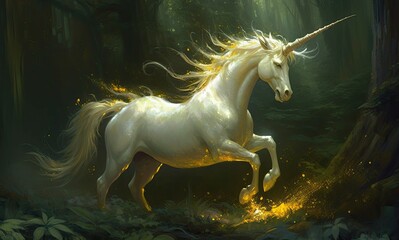 White Unicorn in a Forest