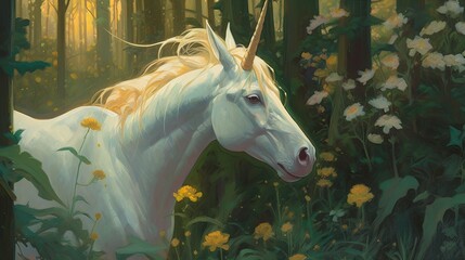 White Unicorn in a Forest