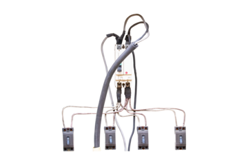 structure old breaker electrical is damaged broken circuit board isolated on cut out PNG. Main substation power button to distribute electricity supply. Temporary distribution electric control.