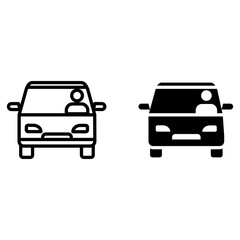 
car icon, front view design template with black fill and black outline.
