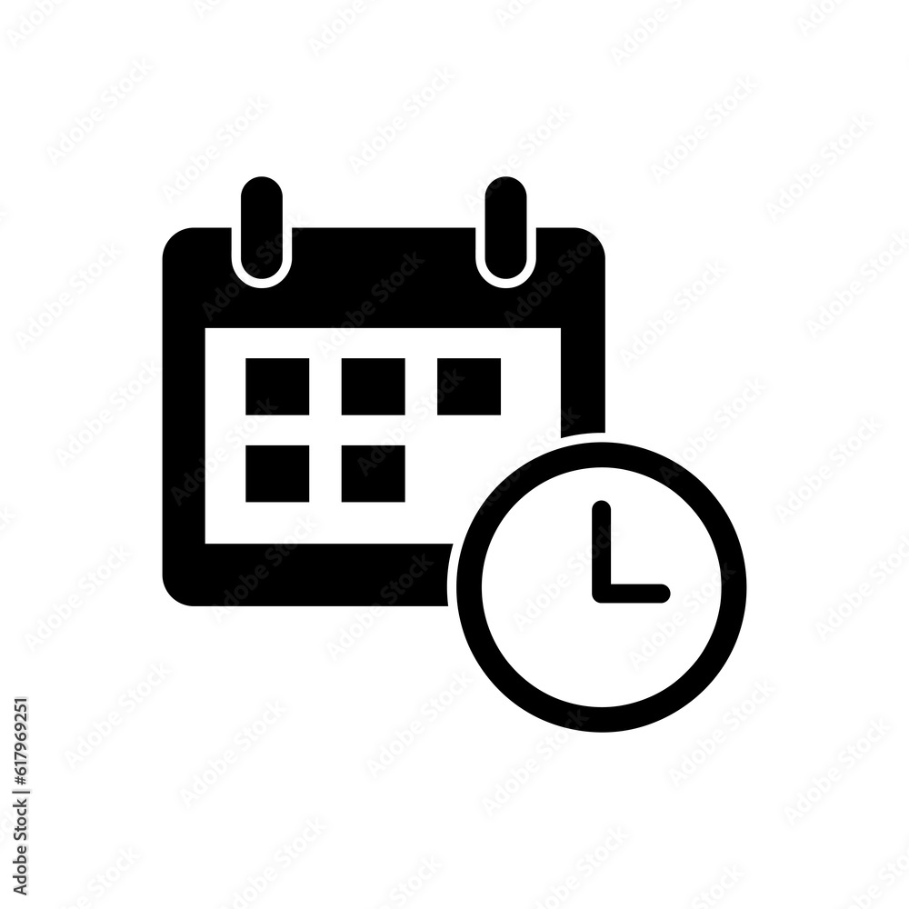 Poster calendar and clock icon. date and time symbol. event pictogram, flat vector sign isolated on white b
