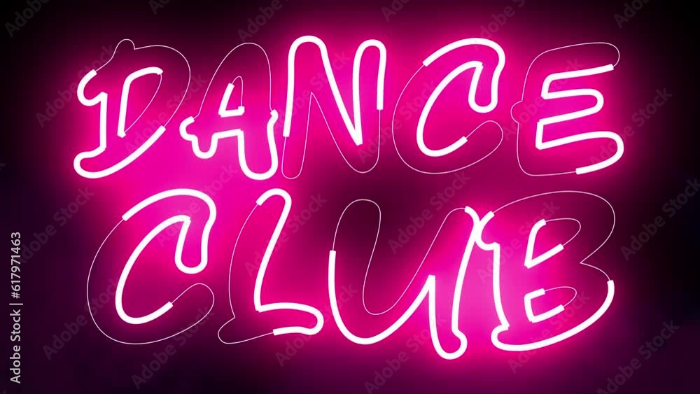 Poster dance club text font with light. luminous and shimmering haze inside the letters of the text dance c