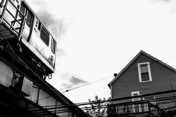 Black and White Train Shot of Red Line CTA in Chicago, IL