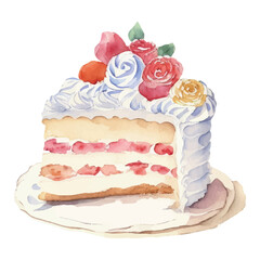 いちごのケーキの水彩イラスト　AI生成画像