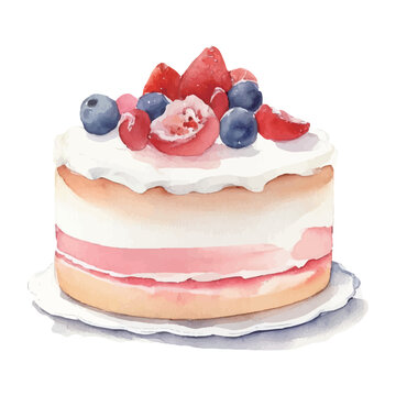 いちごのケーキの水彩イラスト　AI生成画像