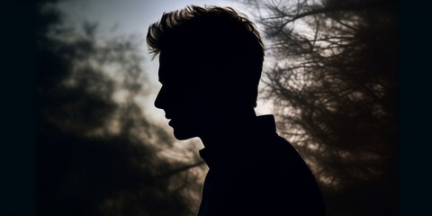 Mental health a man silhouette blurred background, AI Generated