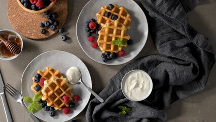 Obraz na płótnie Canvas Sweet Homemade Berry Belgian Waffle