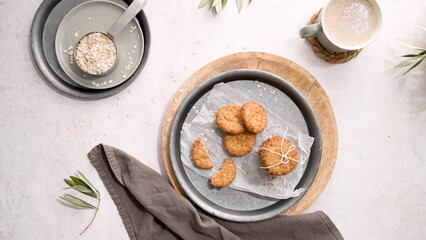 Fototapeta na wymiar Breakfast concept with baked butter cookies
