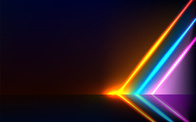 Abstract neon lights into digital technology tunnel. Futuristic technology abstract background. 3D illustration.