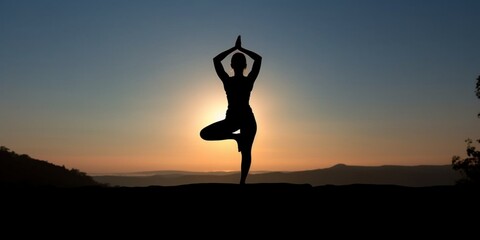 Yoga style silhouette blurred background, AI Generated