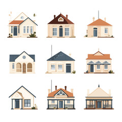 australian houses set vector flat minimalistic isolated illustration