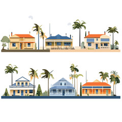 australian houses set vector flat minimalistic isolated illustration