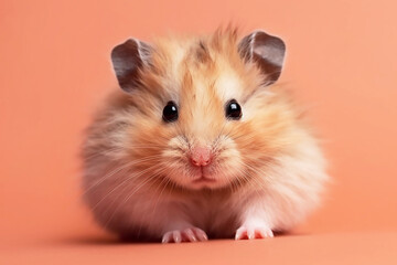 Furry hamster on brown background close-up, created with Generative AI technology.