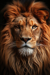 Naklejka premium A straight face of a lion with fierce eyes,Aigenerative