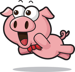 a jolly pink pig character with big eyes and nose