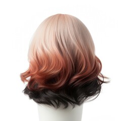 Naklejka premium Hair wig over the plastic mannequin head isolated over the white background, mockup featuring contemporary women hairstyles, Generative AI illustration
