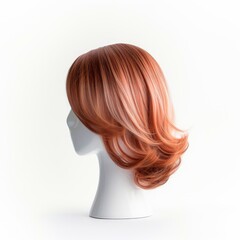 Hair wig over the plastic mannequin head isolated over the white background, mockup featuring contemporary women hairstyles, Generative AI illustration