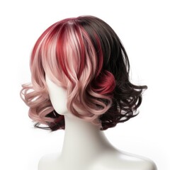 Naklejka premium Hair wig over the plastic mannequin head isolated over the white background, mockup featuring contemporary women hairstyles, Generative AI illustration