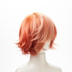 Obraz premium Hair wig over the plastic mannequin head isolated over the white background, mockup featuring contemporary women hairstyles, Generative AI illustration