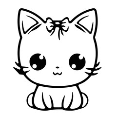 little cute cat face outline vector