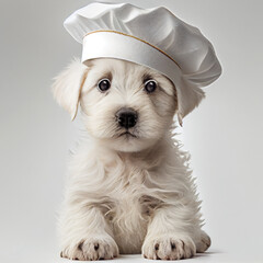 Portrait of a little puppy in a chef's hat. Generative AI