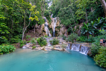 views of kuan si waterfalls in luang prabang, laos