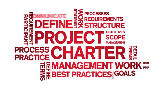 Project Charter animated tag word cloud;text design animation kinetic typography seamless loop.