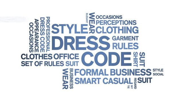 Dress Code animated tag word cloud;text design animation kinetic typography seamless loop.