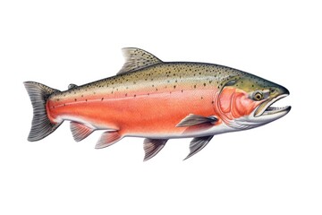 Detailed illustration of a Pacific Salmon fish isolated on a white background,