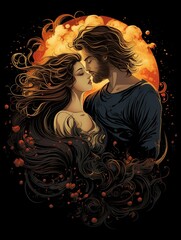 Beautiful tantric couple hug with romantic style black background generated by AI