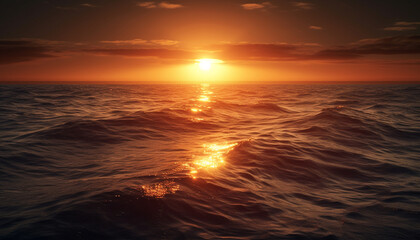 Fototapeta premium Tranquil sunset over blue water, a vibrant tropical paradise awaits generated by AI